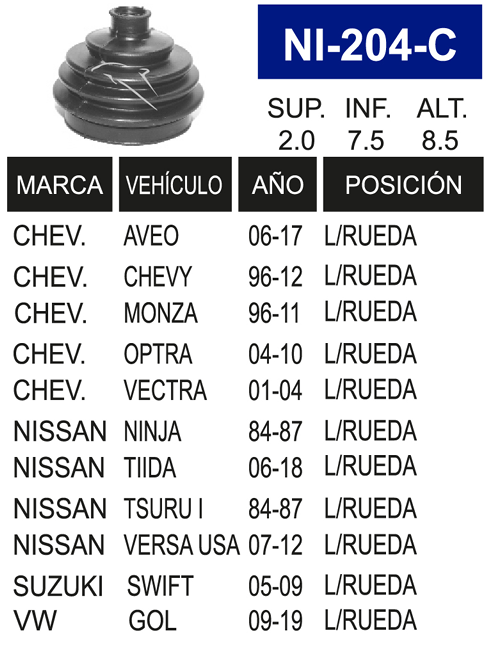 Imagen de NI-204-C MACHETA L/R IZQ DER TSURU I 84-87
