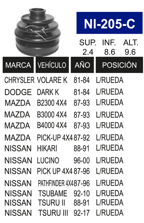 Imagen de NI-205-C MACHETA L/R  IZQ. DER.TSURU II TSUBAME 91