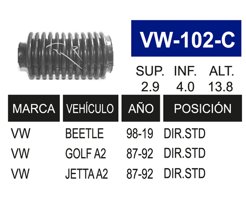 Imagen de VW-102-C MACHETA DIRECCION STD. IZQ. DER. GOLF, JETTA 87