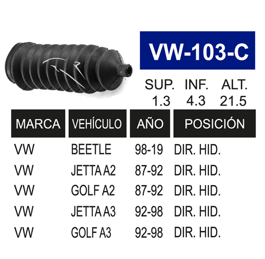 Imagen de VW-103-C MACHETA DIRECCION HIDRAULICA IZQ DER JETTA 98