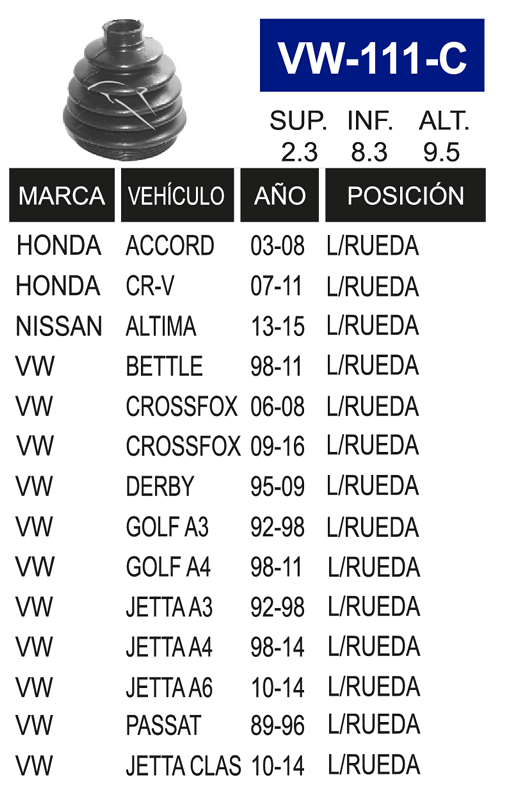 Imagen de VW-111-C MACHETA L/R IZQ. DER. 100MM GOLF, JETTA 9