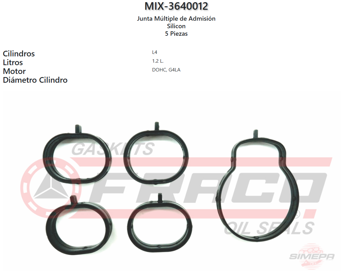 Imagen de MIX-3640012 EMPAQUE DE ADMISION