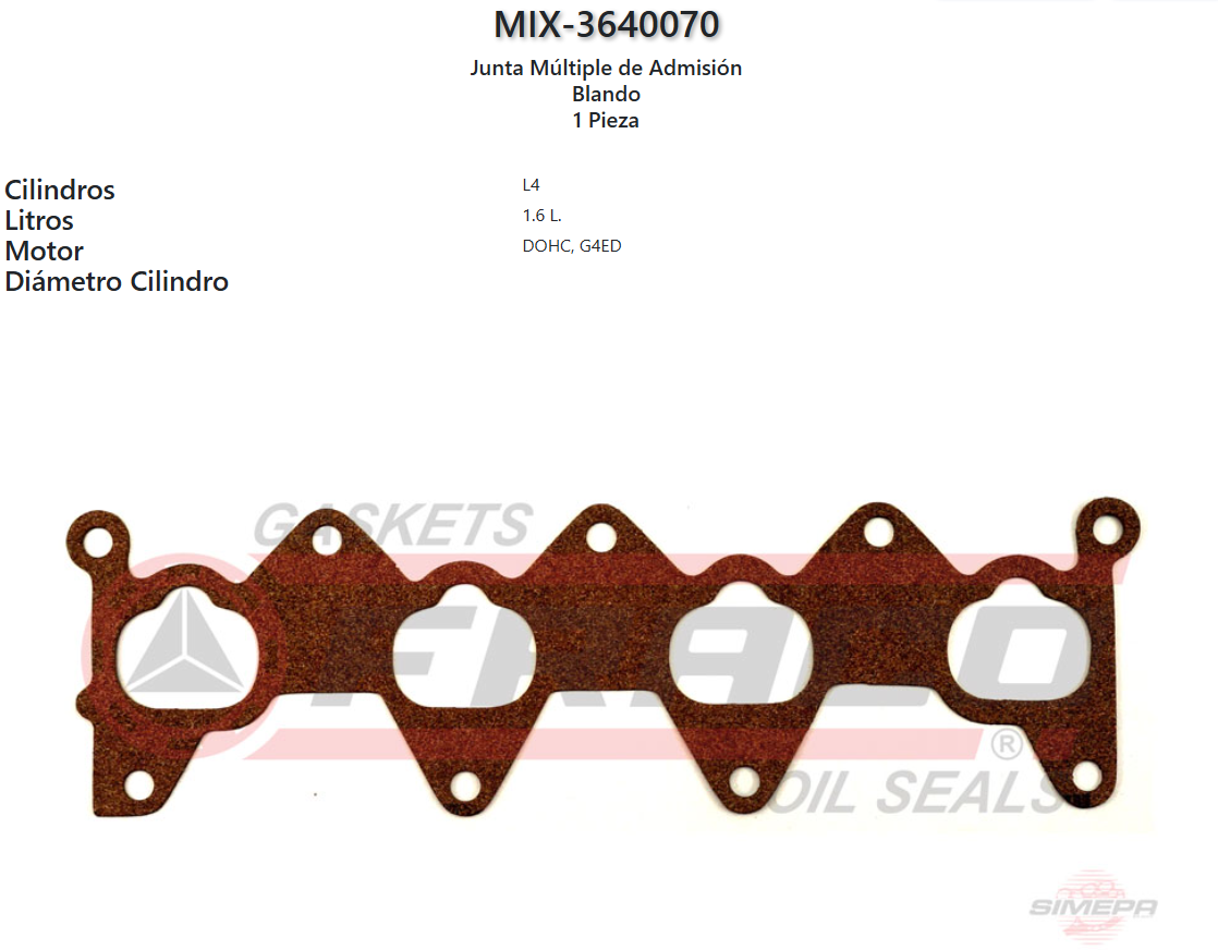 Imagen de MIX-3640070 Chrysler Hyundai DOHC, 16V,Motor