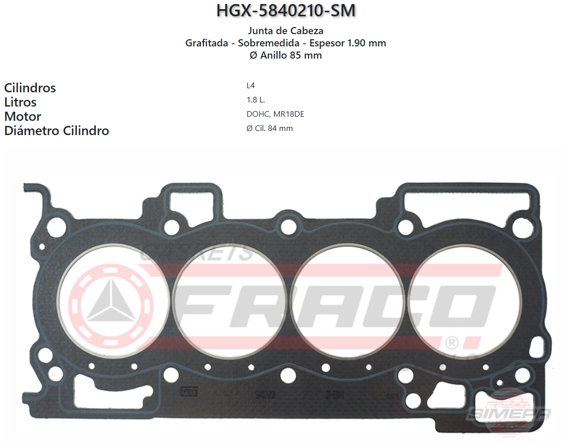 Imagen de HGX-5840210SM Nissan 4 Cil, 16V, DOHC, 1.8L Versa