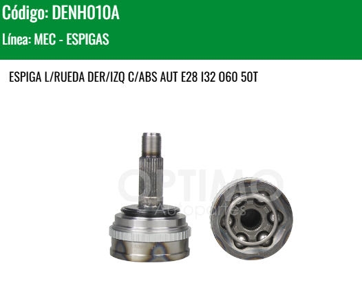 Imagen de DENH010A ESPIGA L/RUEDA DER/IZQ C/ABS AUT HONDA ACCORD 2.7L 3.0L 90-02 EXT 28 INT 32