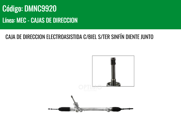 Imagen de DMNC9920 CREMALLERA ELECTROASISTIDA C/BIEL S/TER SINFÍN DIENTE JUNTO CHEVROLET AVEO 1.5L 18-23
