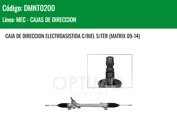 Imagen de DMNT0200 CREMALLERA ELECTROASISTIDA C/BIEL S/TER TOYOTA MATRIX 09-14 TOYOTA COROLLA 1.8L/2.4L 09-19