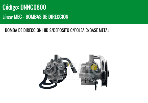 Imagen de DNNC0800 BOMBA DE DIRECCION HIDRAULICA S/DEPOSITO C/POLEA C/BASE METAL CHEVROLET SPARK 1.2L 11-17