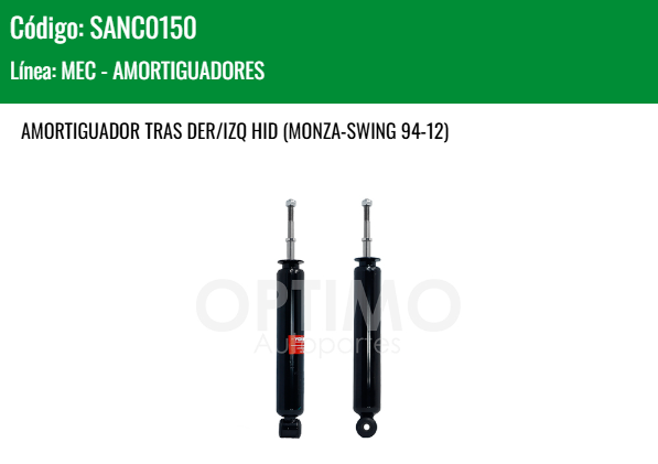 Imagen de SANC0150 AMORTIGUADOR TRASERO  DER/IZQ CHEVROLET CHEVY C-1 C-2 C-3 1.4L 1.6L 1994-2012