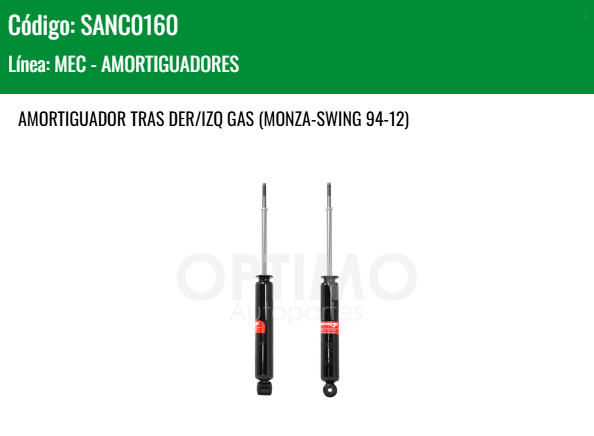 Imagen de SANC0160 AMORTIGUADOR TRASERO DER/IZQ GAS CHEVROLET CHEVY C1 C2 C3 1.4L 1.6L 1994-2012