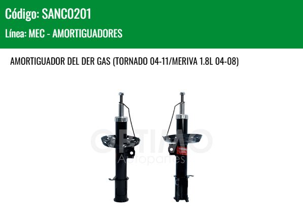 Imagen de SANC0201 AMORTIGUADOR DELANTEROR DERECHO GAS CHEVROLET CORSA 1.4L 1.8L 2003-2008 TORNADO 04-11 MERIVA 1.8L 04-08