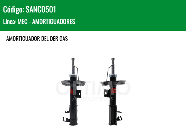 Imagen de SANC0501 AMORTIGUADOR DELANTERO DERECHO CHEVROLET ONIX 1.0L 1.2L 20-25
