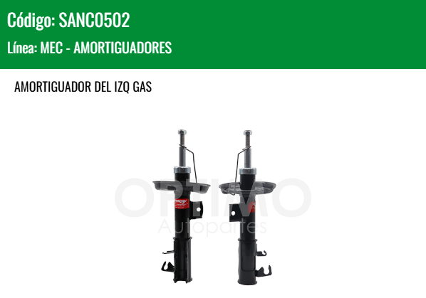 Imagen de SANC0502 AMORTIGUADOR DELANTERO IZQUIERDO GAS CHEVROLET ONIX 1.0L 1.2L 2020-2025