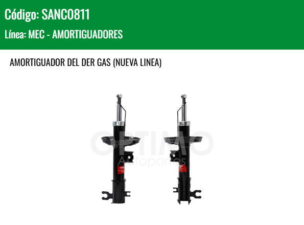 Imagen de SANC0811 AMORTIGUADOR DELANTERO DERECHO GAS CHEVROLET SPARK NG 1.4L 2016-2021
