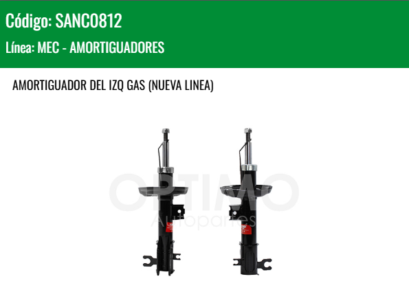 Imagen de SANC0812 AMORTIGUADOR DELANTERO IZQUIERDO CHEVROLET SPARK NG 1.4L 2016-2021