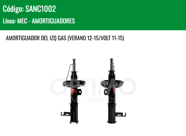 Imagen de SANC1002 AMORTIGUADOR DELANTERO IZQQUIERDO GAS CHEVROLET CRUZE 1.8L 10-15 VERANO 12-15 VOLT 11-15