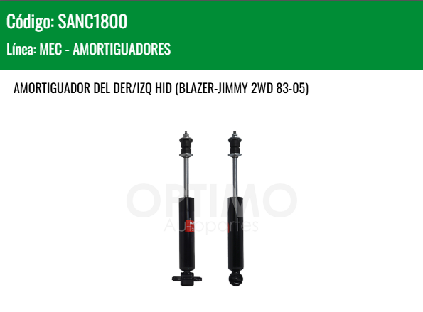 Imagen de SANC1800 AMORTIGUADOR DELANTERO DER/IZQ CHEVROLET S-10 2WD 83-05 BLAZER JIMMY 2WD 83-05