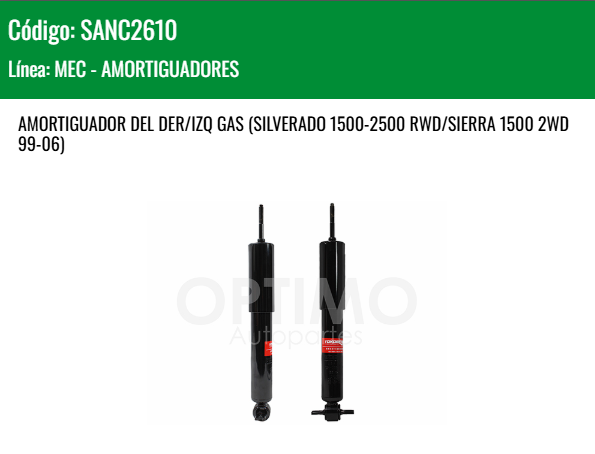 Imagen de SANC2610 AMORTIGUADOR DELANTERO DER/IZQ GAS CHEVROLET SILVERADO 1500 2500 2WD RWD SIERRA 1500 2WD 99-06