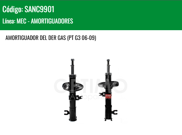 Imagen de SANC9901 AMORTIGUADOR DELANTERO DERECHO GAS CHEVROLET AVEO 1.6L 07-17 PONTIAC G3 06-09
