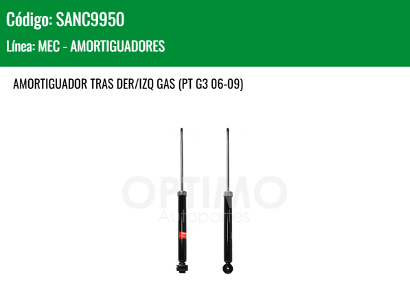 Imagen de SANC9950 AMORTIGUADOR TRASERO DER/IZQ GAS CHEVROLET AVEO 1.6L 2007-2017 PONTIAC G3 06-09