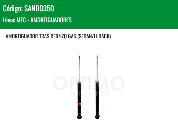 Imagen de SAND0350 AMORTIGUADOR TRASERO DER/IZQ GAS HYUNDAI GRAND I-10 1.2L 2015-2025 SEDAN HATCHBACK