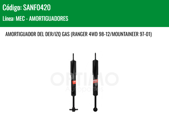 Imagen de SANF0420 AMORTIGUADOR DELANTERO DER/IZQ GAS FORD RANGER 2WD 2.3L 05-12 4WD 08-12 MOUNTAINNER 97-01