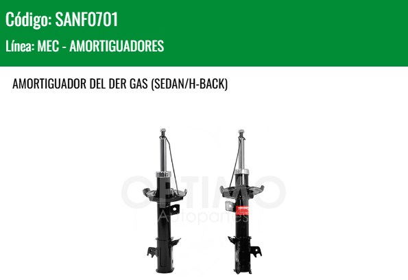 Imagen de SANF0701 AMORTIGUADOR DELANTERO DERECHO GAS FORD FIGO 1.5L 16-22 SEDAN HATCHBACK