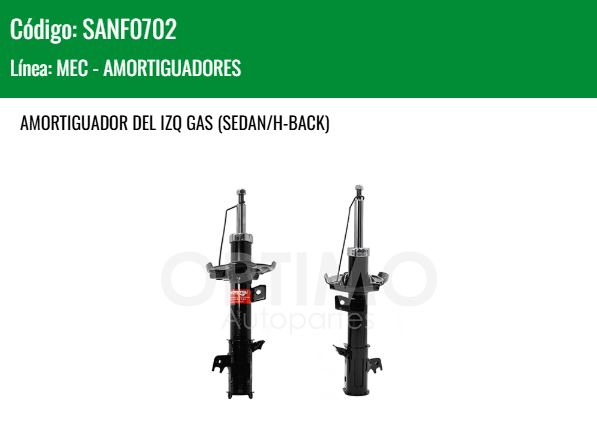 Imagen de SANF0702 AMORTIGUADOR DELANTERO IZQUIERDO GAS FORD FIGO 1.5L 16-22 SEDAN HATCHBACK
