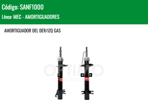 Imagen de SANF1000 AMORTIGUADOR DELANTERO DER/IZQ GAS FORD ECOSPORT 2.0L 04-12