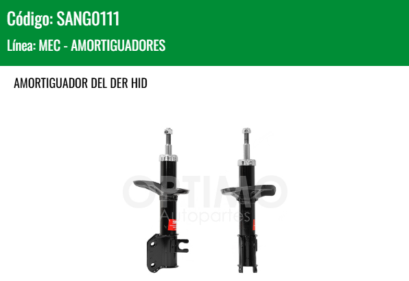 Imagen de SANG0111 AMORTIGUADOR DELANTERO DERECHO HIDRAULICO CHEVROLET MATIZ G2 1.0L 06-15