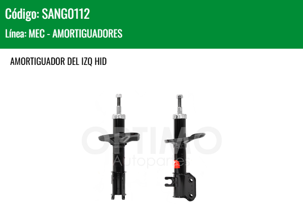 Imagen de SANG0112 AMORTIGUADOR DELANTERO IZQUIERDO HIDRAULICO CHEVROLET MATIZ G2 1.0L 06-15