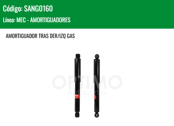 Imagen de SANG0160 AMORTIGUADOR TRASERO DER/IZQ GAS CHEVROLET MATIZ G2 1.0L 06-15