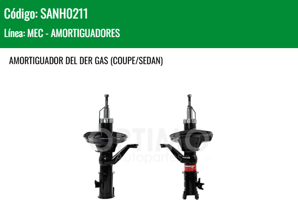 Imagen de SANH0211 AMORTIGUADOR DELANTERO DERECHO GAS HONDA CIVIC 1.6L 1.7L 2.0L L4 2003-2005 SEDAN COUPE