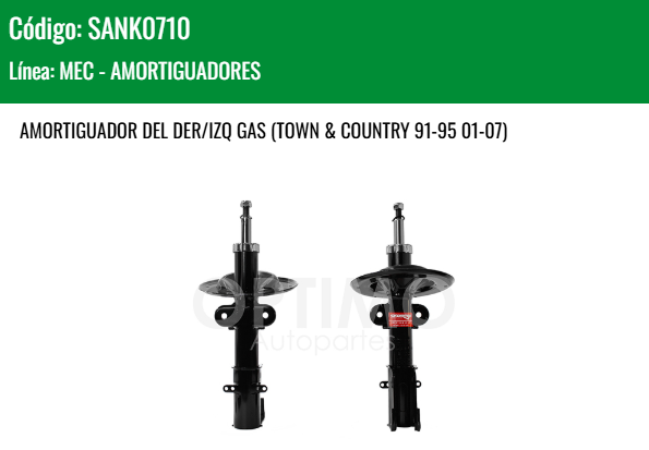 Imagen de SANK0710 AMORTIGUADOR DELANTERO DER/IZQ TOWN & COUNTRY 91-95 01-07 CHRYSLER DODGE CARAVAN VOYAGER 01-07