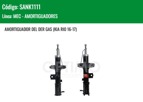 Imagen de SANK1111 AMORTIGUADOR DELANTERO DERECHO CHRYSLER DODGE ATTITUDE 1.6L 12-14 KIA RIO 16-17