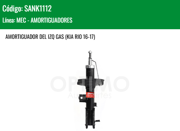 Imagen de SANK1112 AMORTIGUADOR DELANTERO IZQUIERDO GAS CHRYSLER  DODGE ATTITUDE 1.6L 2012-2014 KIA RIO 16-17