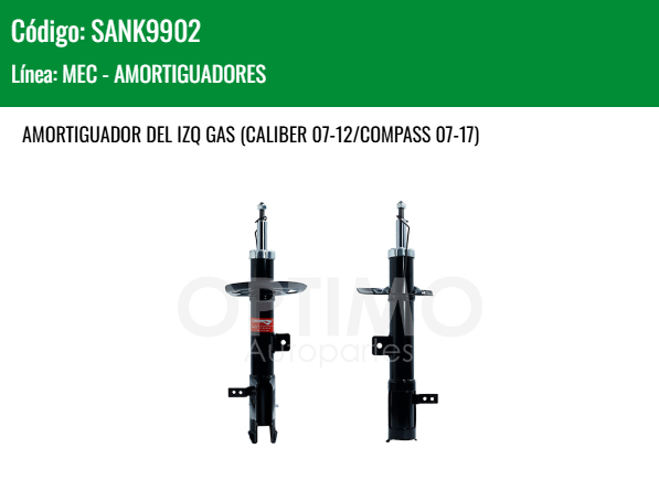 Imagen de SANK9902 AMORTIGUADOR DELANTERO IZQUIERDO GAS DODGE CALIBER 07-12 COMPASS 07-17 JEEP PATRIOT 2.0L 2.2L 2.4L 07-17