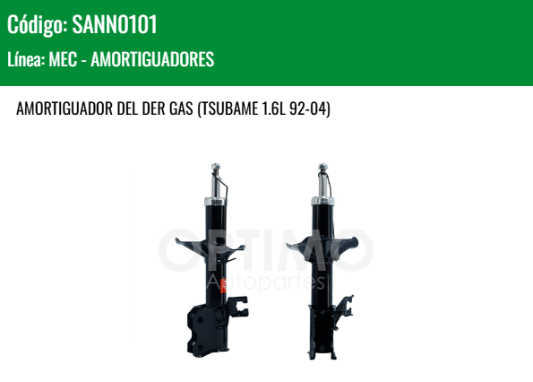 Imagen de SANN0101 AMORTIGUADOR DELANTERO DERECHO GAS NISSAN TSURU III 1.6L 92-17 TSUBAME 1.6L 92-04