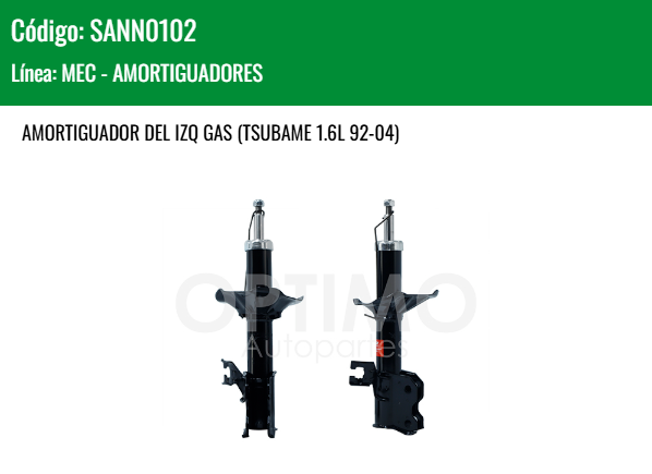 Imagen de SANN0102 AMORTIGUADOR DELANTERO IZQUIERDO GAS NISSAN TSURU III 1.6L 92-17 TSUBAME 1.6L 92-04