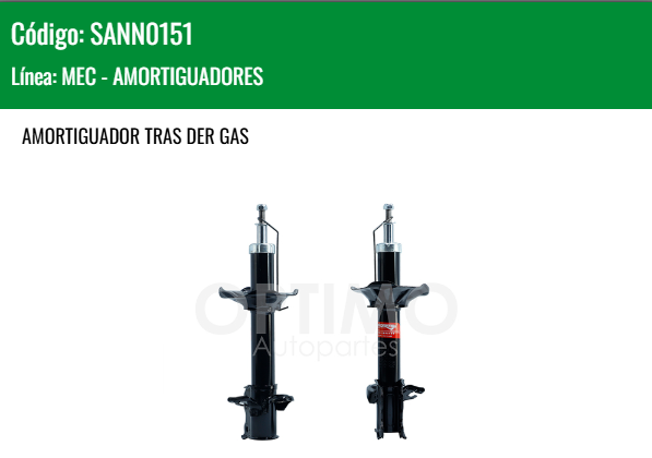 Imagen de SANN0151 AMORTIGUADOR TRASERO DER GAS NISSAN TSURU III 1.6L 92-17