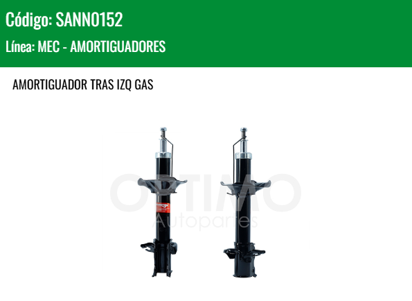Imagen de SANN0152 AMORTIGUADOR TRASERO IZQUIERDO GAS NISSAN TSURU III 1.6L 92-17