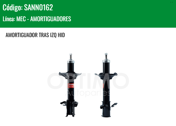 Imagen de SANN0162 AMORTIGUADOR TRASERO IZQUIERDO HIDRAULICO NISSAN TSURU III 1.6L 92-17