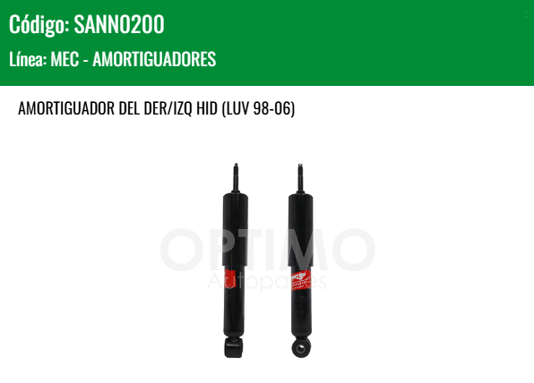 Imagen de SANN0200 AMORTIGUADOR DELANTERO DER/IZQ HIDRAULICO NISSAN D 21 2WD 4WD 2.4L 94-07 LUV 98-06