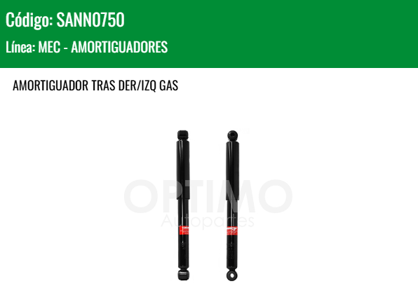 Imagen de SANN0750 AMORTIGUADOR TRASERO DER/IZQ GAS NISSAN NP300 D22 2WD 4WD 2.4L 2.5L 08-15