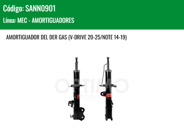 Imagen de SANN0901 AMORTIGUADOR DELANTERO DERECHO GAS NISSAN VERSA 1.6L 12-19 V-DRIVE 20-25 NOTE 14-19
