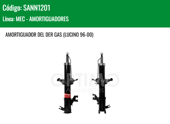 Imagen de SANN1201 AMORTIGUADOR DELANTERO DERECHO GAS NISSAN SENTRA B-14 2.0L 96-00 LUCINO 96-00