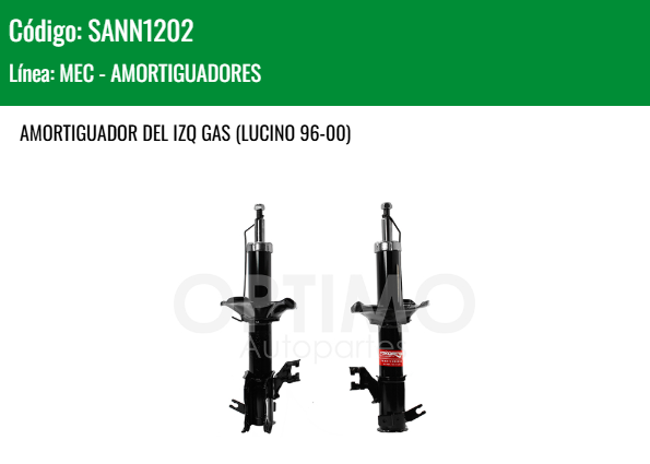 Imagen de SANN1202 AMORTIGUADOR DELANTERO IZQUIERDO GAS NISSAN SENTRA B-14 2.0L 96-20 LUCINO 96-00