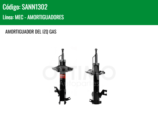Imagen de SANN1302 AMORTIGUADOR DELANTERO IZQUIERDO GAS NISSAN SENTRA B-15 1.8L 2.0L 01-06