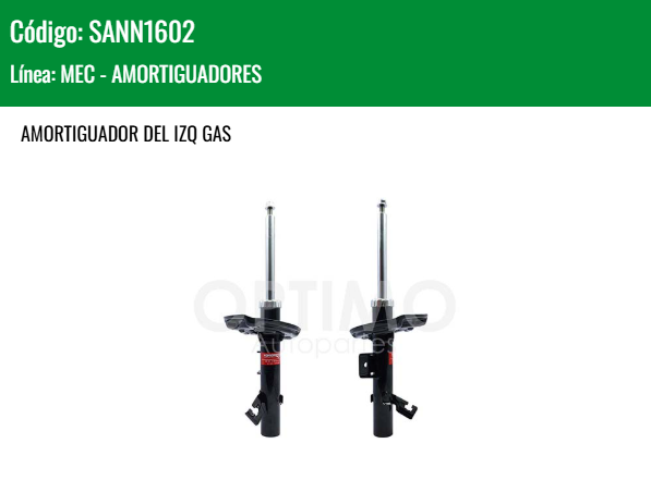 Imagen de SANN1602 AMORTIGUADOR DELANTERO IZQUIERDO GAS NISSAN SENTRA B18 2.0L 21-25
