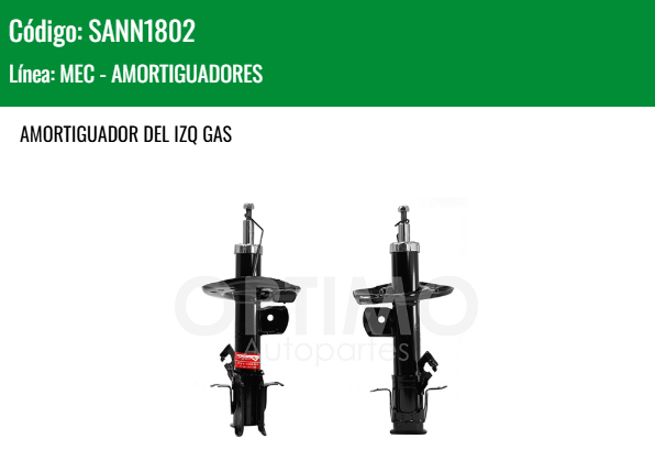 Imagen de SANN1802 AMORTIGUADOR DELANTEROIZQUIERDO GAS NISSAN SENTRA B-17 1.8L 13-20
